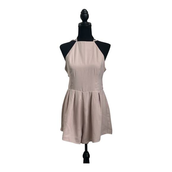 Tan Halter Neck Romper | Flowy Neutral Playsuit - Picture 2 of 11